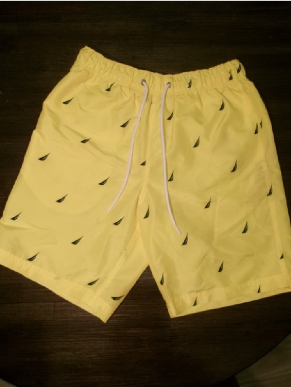Nautica Yellow Swim Shorts with Navy Blue Sail Motif
